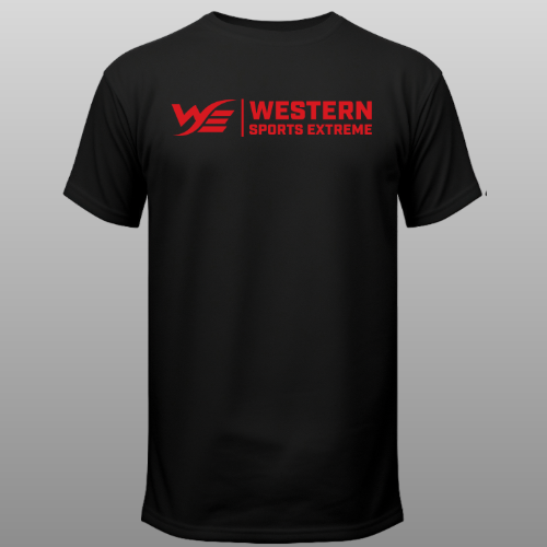 Black WSE T-shirt with red Western Sports Extreme wordmark