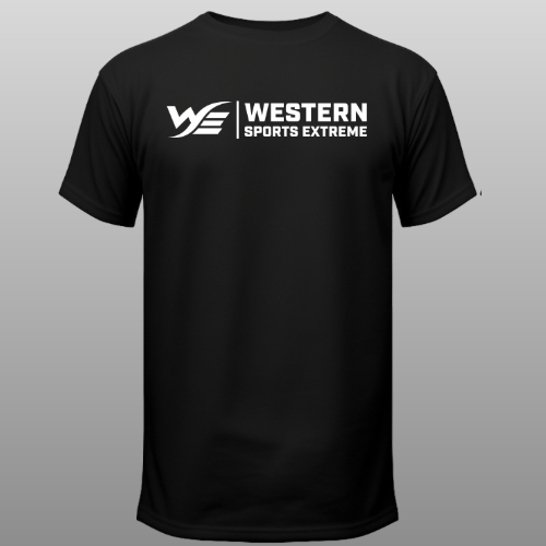 Black WSE T-shirt with off-white Western Sports Extreme wordmark